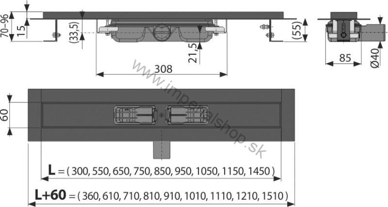 ALCADRAIN APZ101BLACK-1450 Podlahový žľab čierna matná