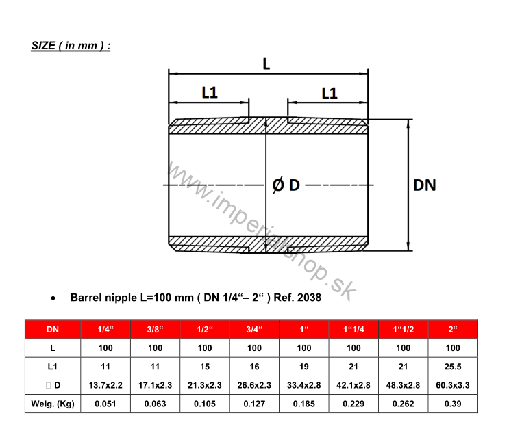 Nerezová vsuvka predĺžená 200mm 1/4" 9990213