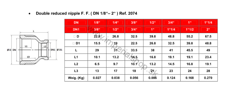 Nerezový nátrubok redukovaný 2074 6/4" - 1"