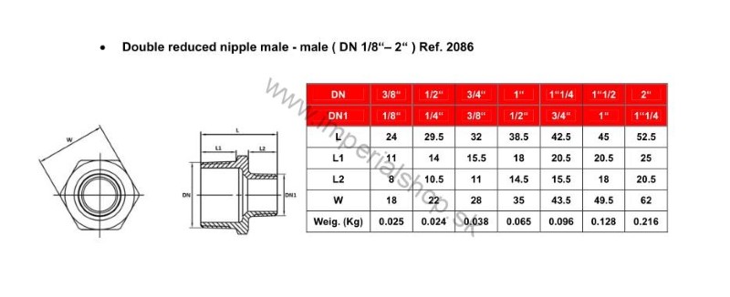 Nerezová vsuvka redukovaná 2086 5/4" - 3/4"