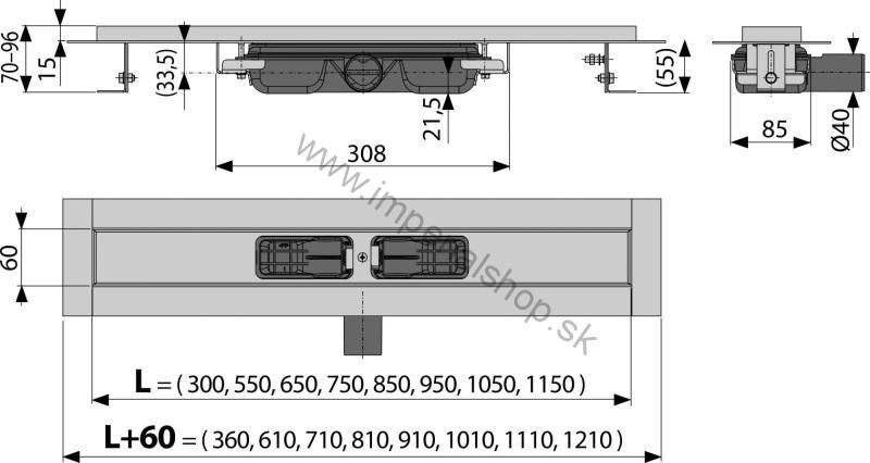 ALCADRAIN APZ101-650 Podlahový žľab znížený