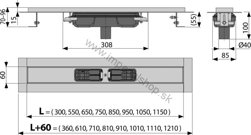 ALCADRAIN APZ1101-950 Podlahový žľab znížený
