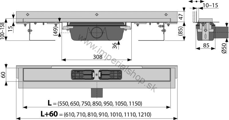ALCADRAIN APZ4-950 Podlahový žľab s okrajom k stene