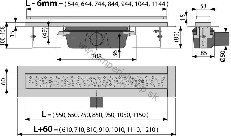 ALCADRAIN APZ11-650M Podlahový žľab s matným roštom Antivandal