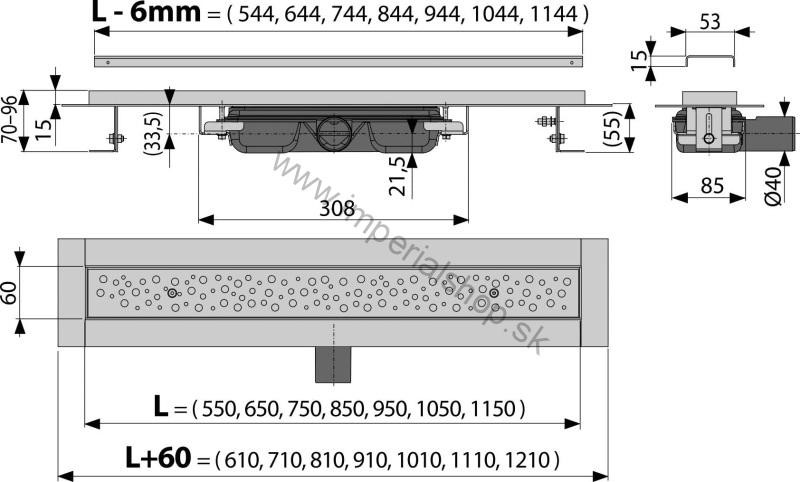 ALCADRAIN APZ111-950L Podlahový žľab znížený s lesklým roštom Antivandal