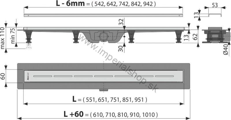 ALCADRAIN APZ18-750M Podlahový žľab