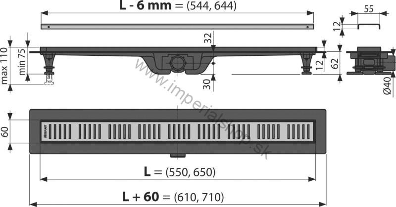 ALCADRAIN APZ10BLACK-850BRASS Podlahový žľab