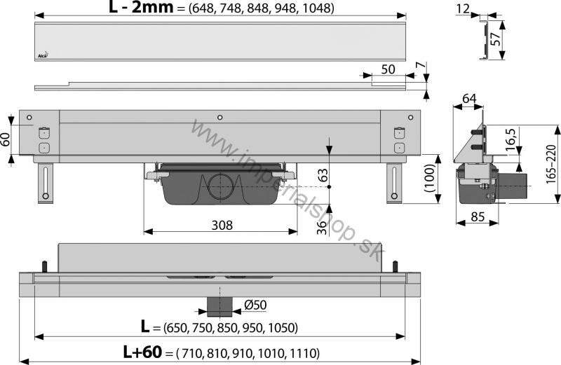 ALCADRAIN APZ5-EDEN-850 Žľab pre zabudovanie do steny