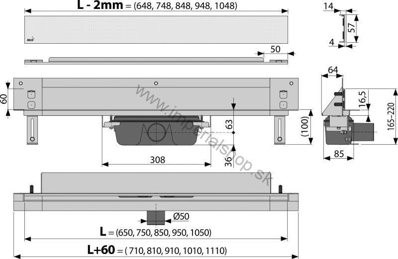 ALCADRAIN APZ5-SHADE-750 Žľab pre zabudovanie do steny