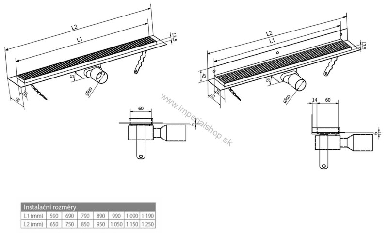 MANUS ONDA nerezový sprchový kanálik s roštom, 1150x130x55 mm