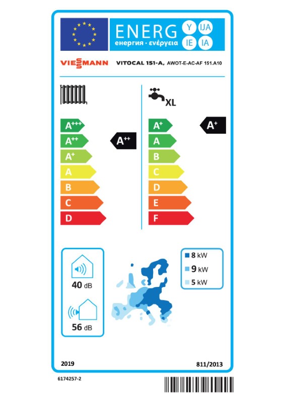 Tepelné čerpadlo Viessmann Vitocal 151-A (2,6 - 12,0kW) 400V AWOT-E-AC-AF 151.A10 - energetický štítok