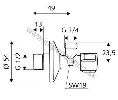 Rohový ventil pračkový 1/2" x 3/4" SCHELL