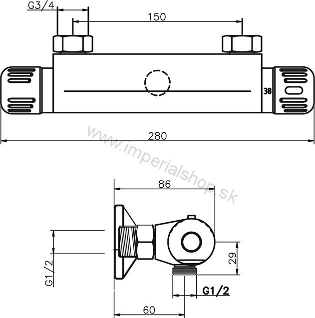NOVA Sprchová termostatická batéria 150 mm Aquamat chróm