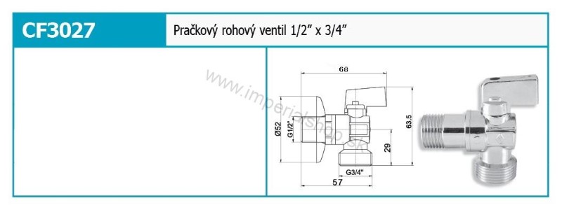 NOVA Práčkový rohový ventil so spätnou klapkou 1/2"x3/4" CF3027