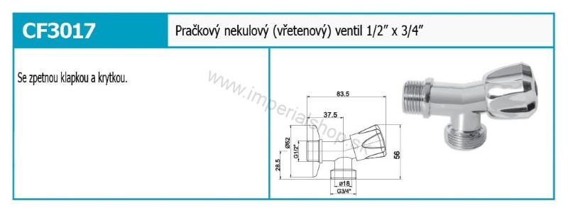 NOVA Neguľový práčkový ventil 1/2"x3/4"
