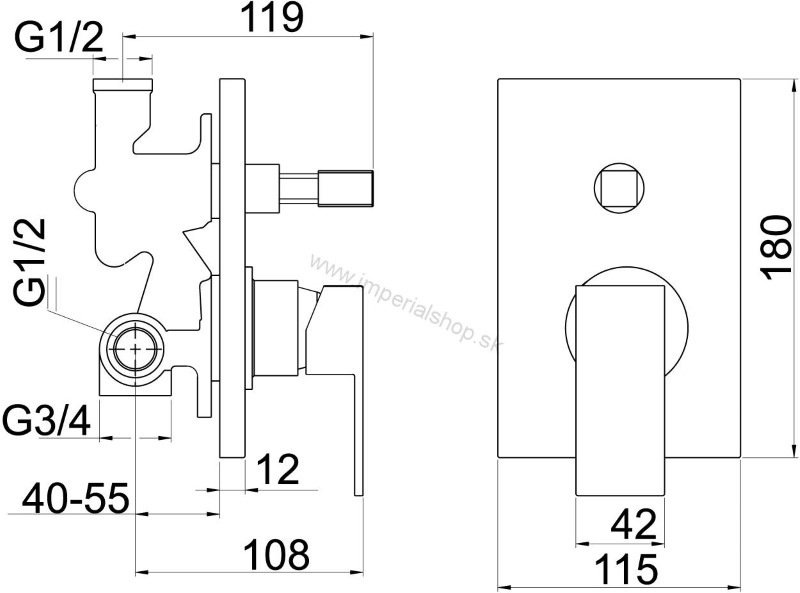 NOVA Vaňová sprchová batéria s prepínačom SHARP chróm