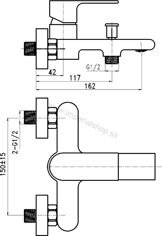 NOVA Vaňová nástenná batéria bez sprchovej súpravy 150 mm 41020/1,0
