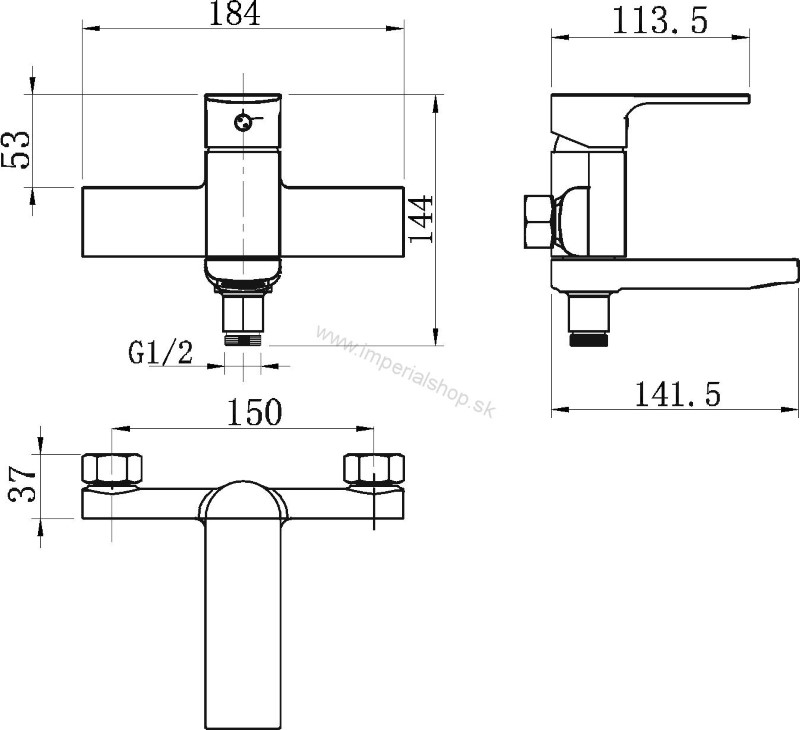 NOVA Vaňová nástenná batéria bez sprchovej súpravy 150 mm 41022/1,0