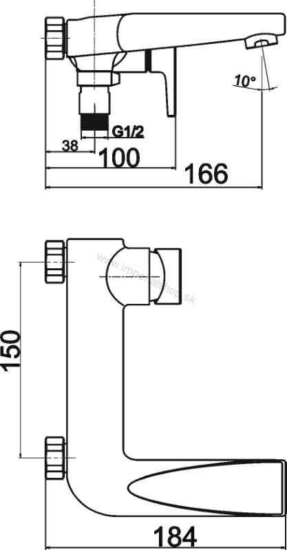 NOVA Vaňová nástenná batéria bez sprchovej súpravy 150 mm 42020/1,0