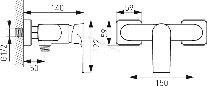NOVA Sprchová nástenná batéria bez sprchovej súpravy, chróm