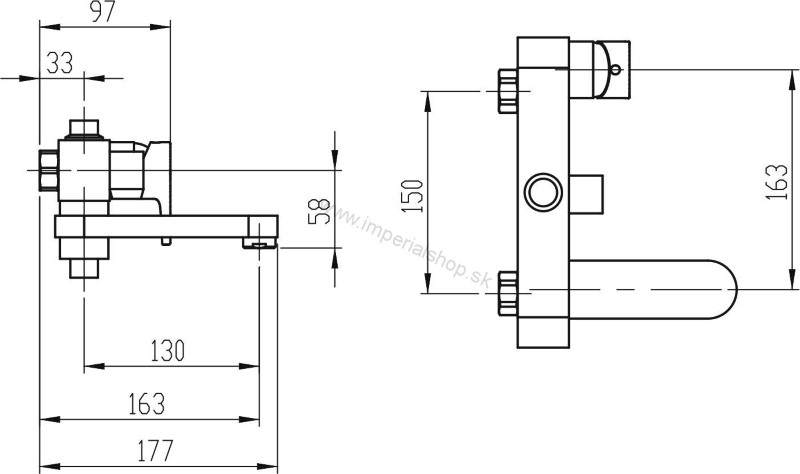 NOVA Vaňová a sprchová batéria bez sprchovej súpravy 150 mm