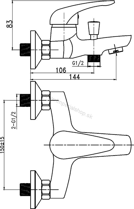 NOVA Vaňová nástenná batéria bez sprchovej súpravy 150 mm 95520/1,0