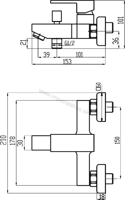 NOVA Vaňová nástenná batéria bez sprchovej súpravy 150 mm 98820/1,0