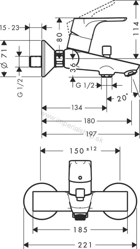 HANSGROHE Focus Páková vaňová 150 mm batéria na stenu 31940000