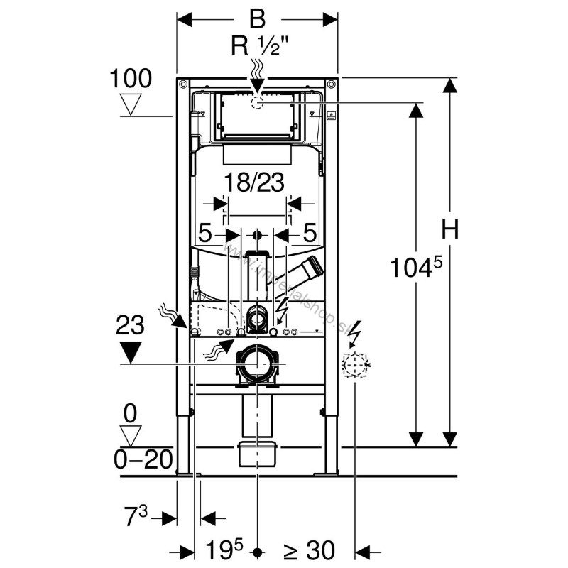 GEBERIT Duofix Prvok pre závesné WC, 112 cm, s podomietkovou splachovacou nádržkou Sigma 12 cm pre odsávanie zápachu s externým ventilátorom 111.367.00.5