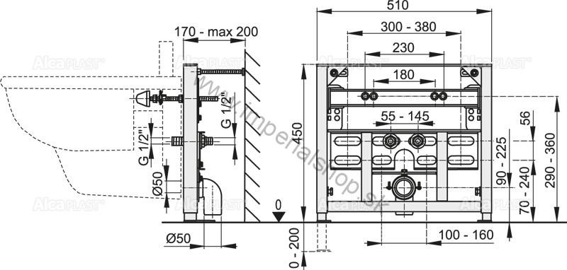 ALCADRAIN A105/450 Montážny rám pre bidet
