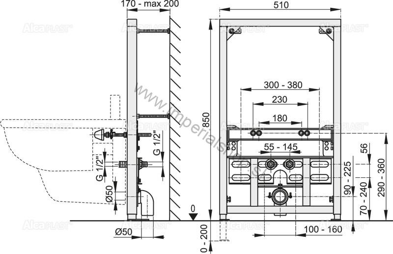 ALCADRAIN A105/850 Montážny rám pre bidet