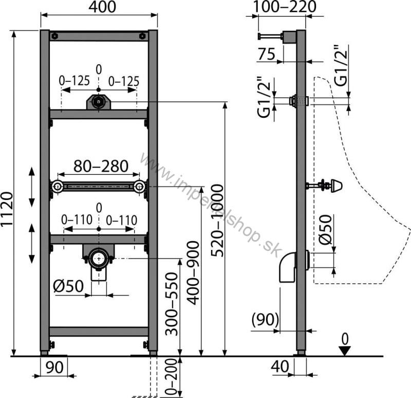 ALCADRAIN A107/1120 Montážny rám pre pisoár