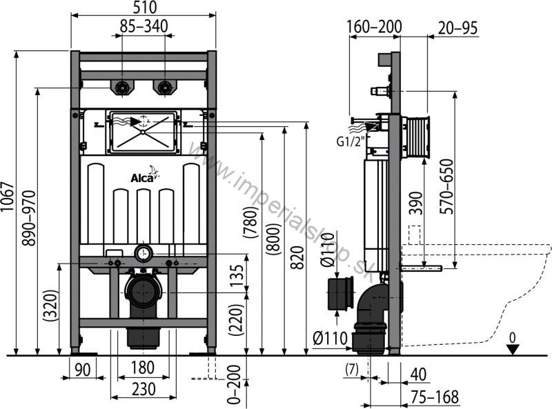 ALCADRAIN A108F/1100 Montážny rám s nádržkou pre výlevku s odpadom DN90/110 a batériu