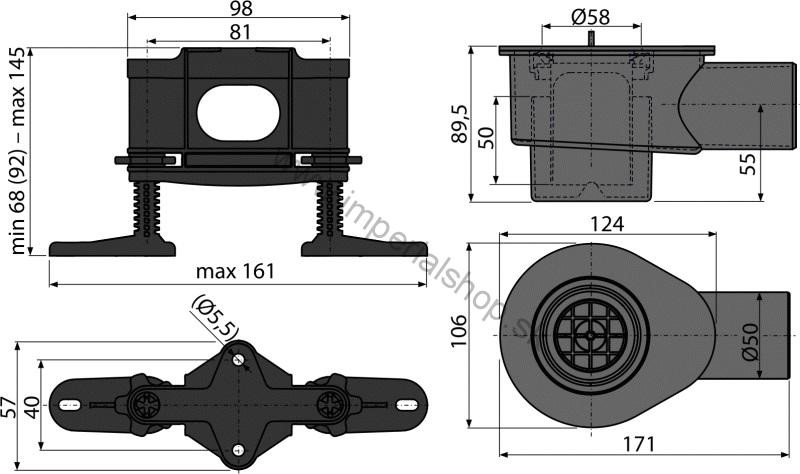 ALCADRAIN APZ-S12 Sifón DN50 a sada nastaviteľných nôh