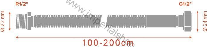 Nerezová plynová flexi hadica 1/2" x 1/2" MF - 100-200CM