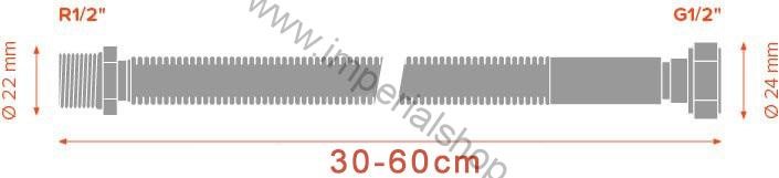 Nerezová plynová flexi hadica 1/2" x 1/2" MF - 30-60CM