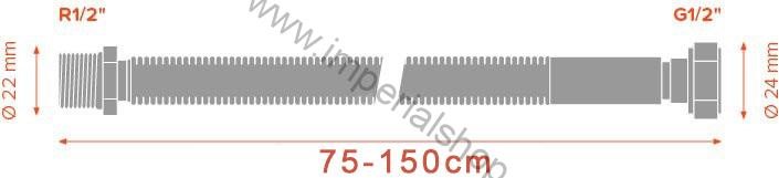 Nerezová plynová flexi hadica 1/2" x 1/2" MF - 75-150CM