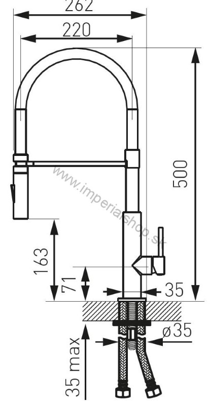 NOVA Drezová stojánková batéria so sprškou a čiernym flexi ramenom