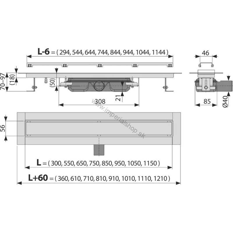 ALCADRAIN APZ115-300 Podlahový žľab MARBLE LOW pre vloženie dlažby