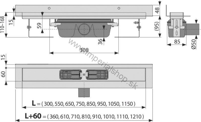 ALCADRAIN APZ16-300 Podlahový žľab k stene pre plný rošt alebo vloženie dlažby