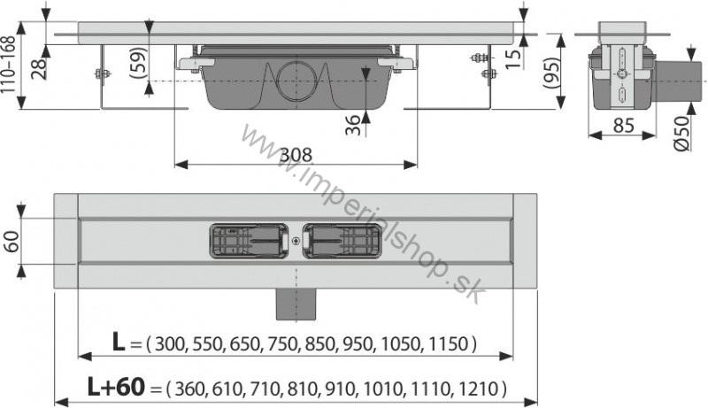 ALCADRAIN APZ6-300 Podlahový žľab s okrajom pre plný rošt alebo vloženie dlažby