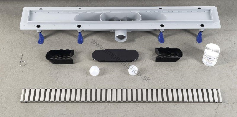 Sprchový kanálik s nerezovým roštom, DN50, 710x122x65 mm