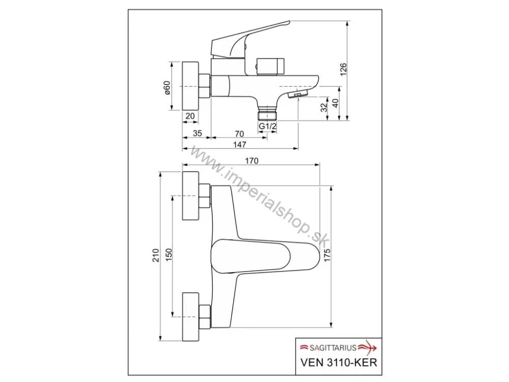Vaňová batéria VENUS s keramickým prepínačom, rozstup 150mm, chróm