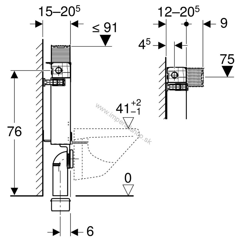 GEBERIT Kombifix Prvok pre závesné WC, 82 cm, s podomietkovou splachovacou nádržkou Omega 12 cm 110.000.00.1