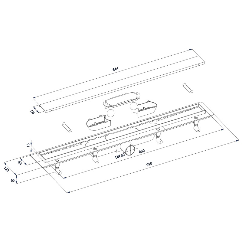 FLISE sprchový kanálik superflow DN50, 910x122x65 mm