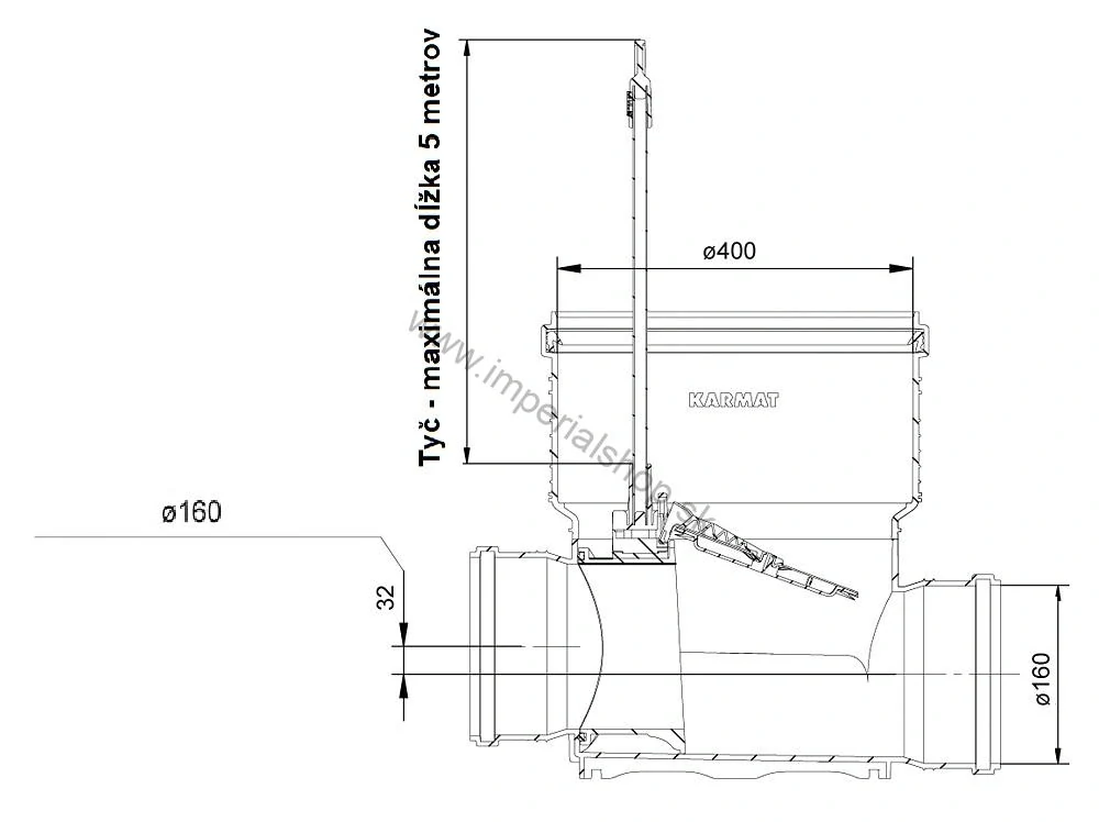 PVC šachtové dno KGSGK 400/160 priebežné so spätnou klapkou