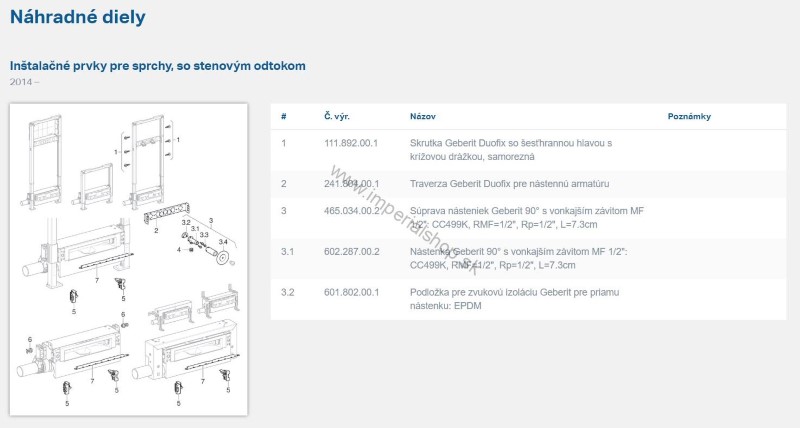 GEBERIT Inštalačný prvok Duofix pre sprchu, 50 cm, s odtokom v stene, pre výšku poteru v mieste odtoku 90–200 mm 111.591.00.1