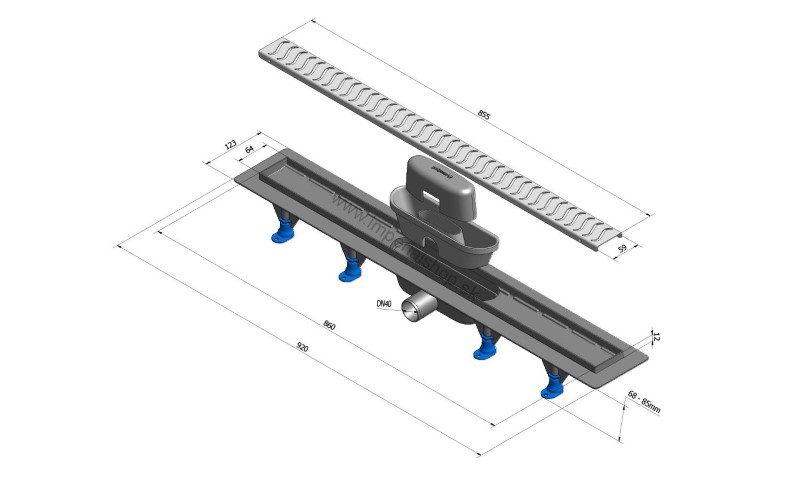 SCENE plastový sprchový kanálik s nerezovým roštom, 920x123x68 mm