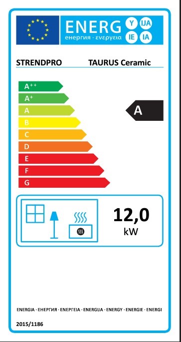 Kachle Pro TAURUS Ceramic, biela, 12 kW, 120 mm, s rúrou na pečenie - energetický štítok