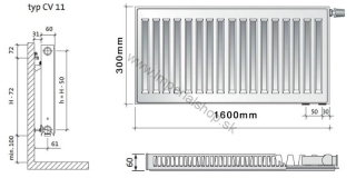 PURMO Radiátor CV11 300/1600